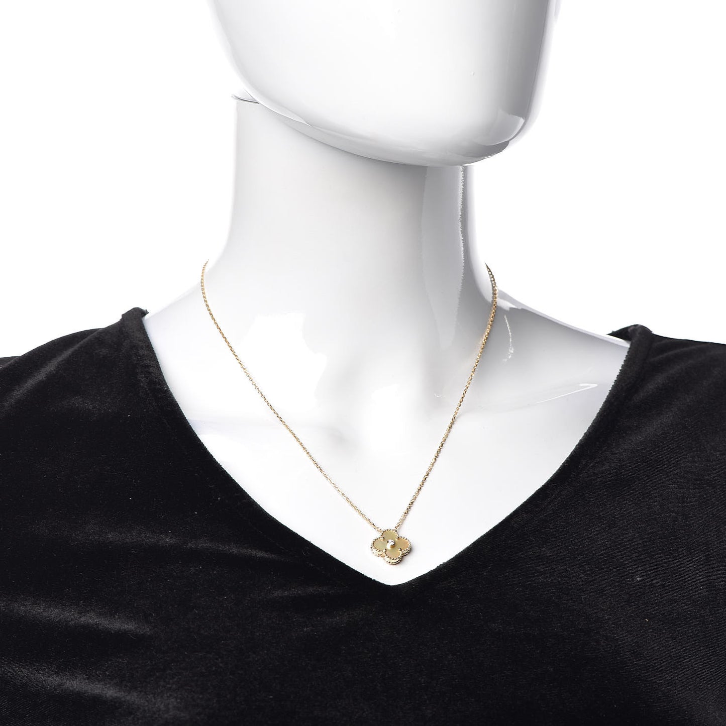 18K Yellow Gold Diamond Yellow Mother of Pearl Vintage Alhambra Pendant Necklace
