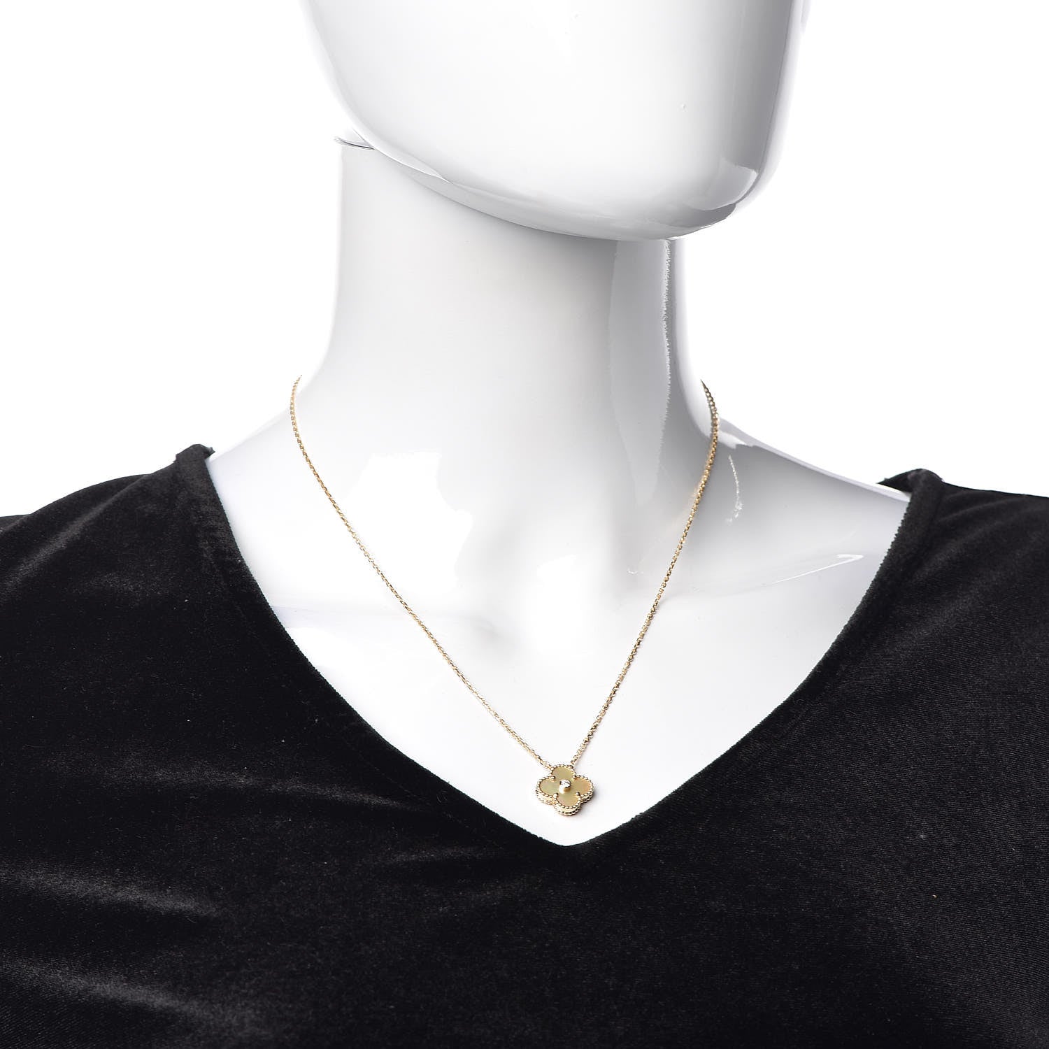 Van Cleef & Arpels 18K Yellow Gold Diamond Yellow Mother of Pearl Vintage Alhambra Pendant Necklace 2 of 8
