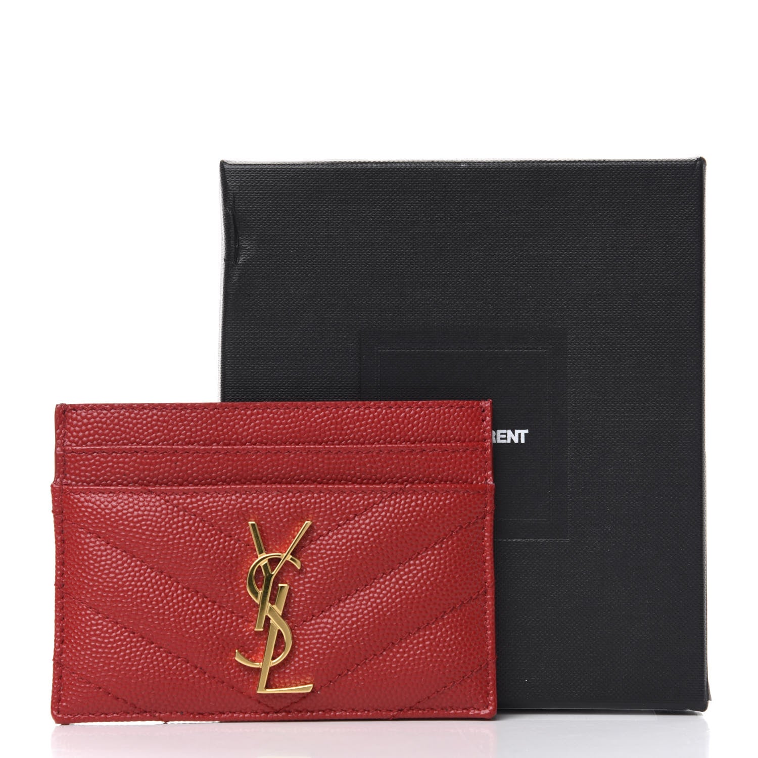 Saint Laurent Grain De Poudre Matelasse Chevron Monogram Credit Card Case New Red 7 of 7