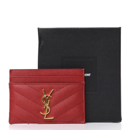 Saint Laurent Grain De Poudre Matelasse Chevron Monogram Credit Card Case New Red 7 of 7