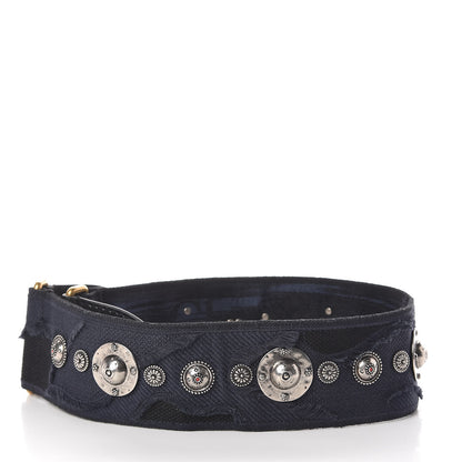 Christian Dior Canvas Embroidered Studded Camouflage Shoulder Strap Blue 2 of 3