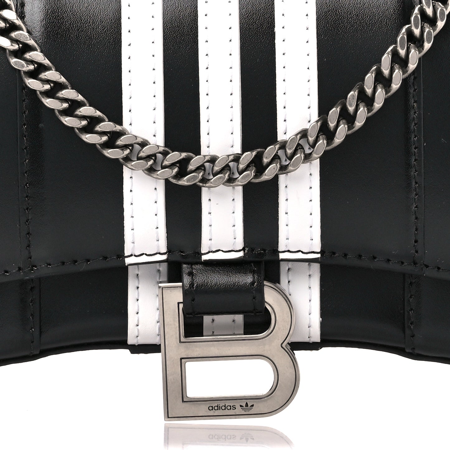 X ADIDAS Box Calfskin Hourglass Chain Bag Black