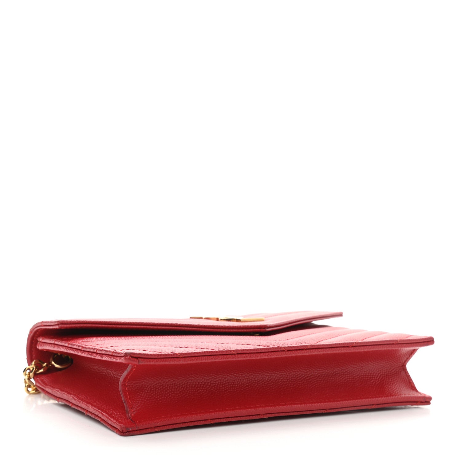 Saint Laurent Grain De Poudre Matelasse Chevron Monogram Envelope Chain Wallet Red 4 of 13