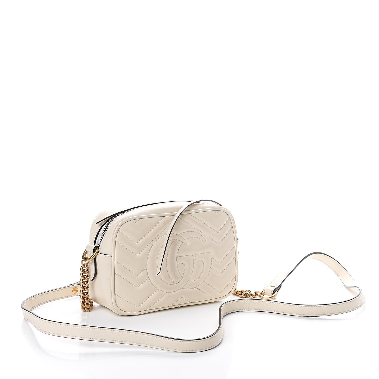 Calfskin Matelasse Mini GG Marmont Chain Shoulder Bag White