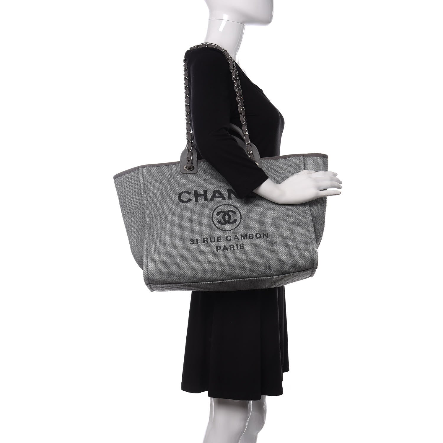 Chanel Woven Straw Raffia Medium Deauville Tote Grey 2 of 10