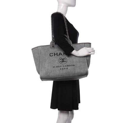 Chanel Woven Straw Raffia Medium Deauville Tote Grey 2 of 10