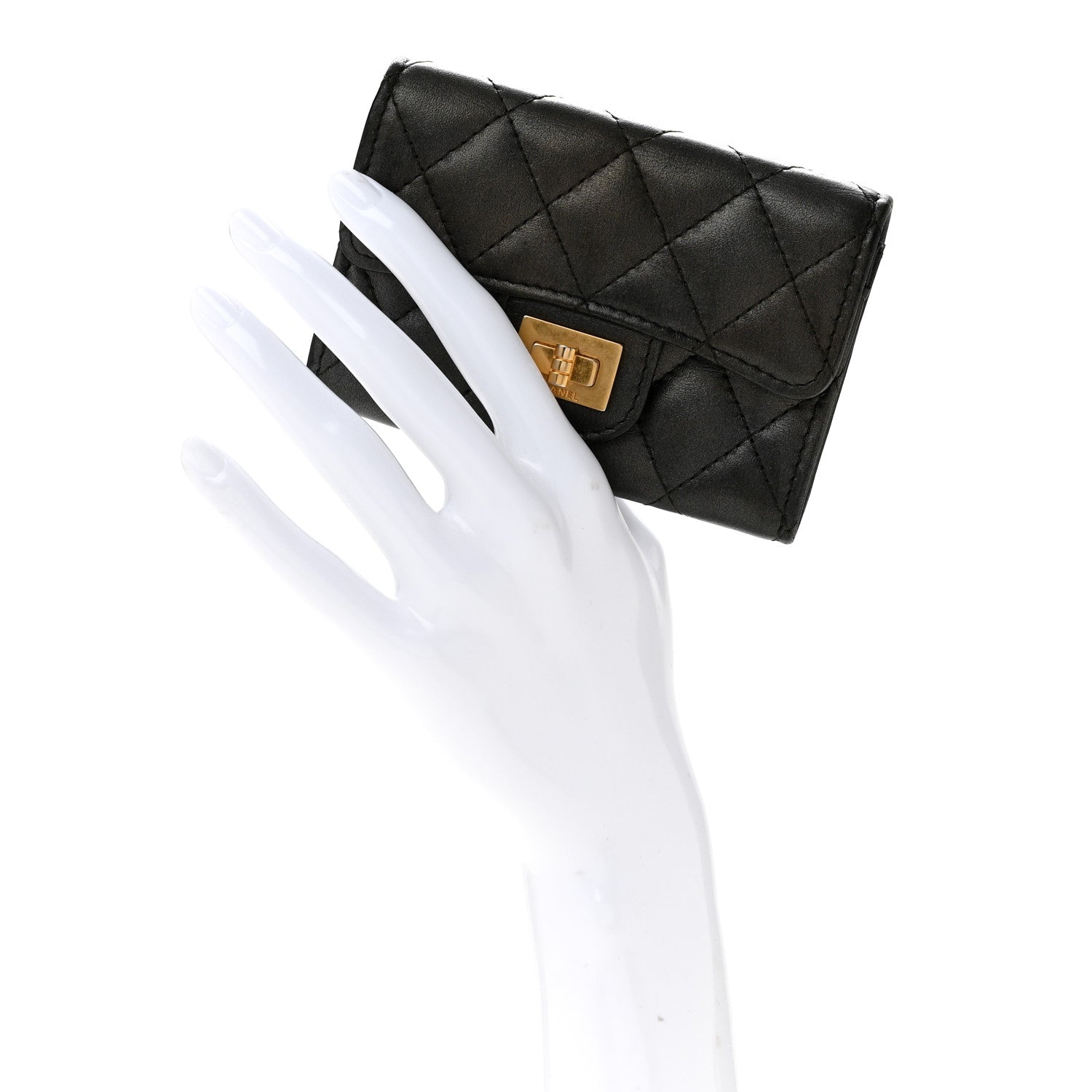 Chanel Metallic Calfskin Quilted Reissue Card Holder Wallet Charcoal 2 of 10