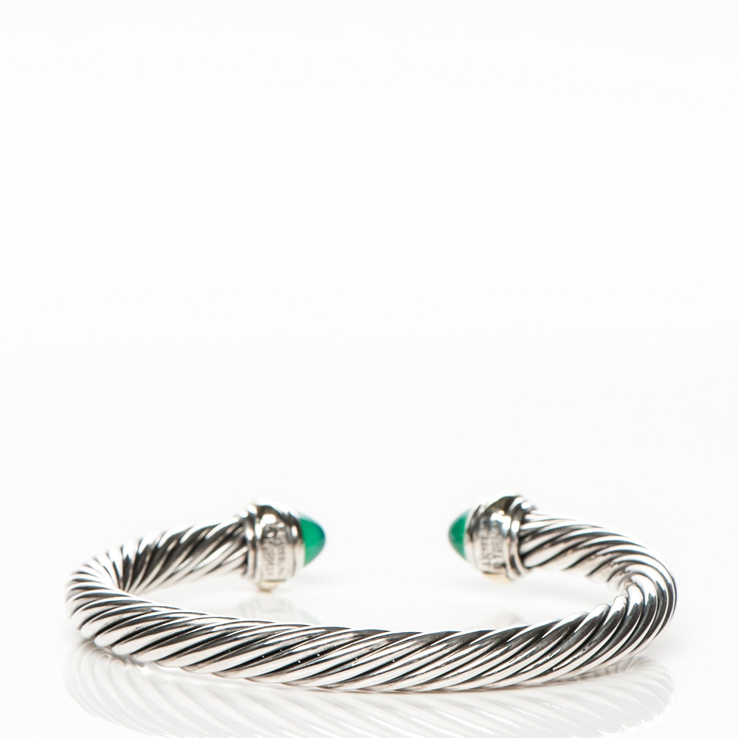 David Yurman Sterling Silver 14K Yellow Gold Green Onyx 7mm Cable Classics Bracelet 3 of 5