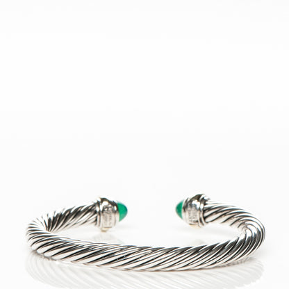 David Yurman Sterling Silver 14K Yellow Gold Green Onyx 7mm Cable Classics Bracelet 3 of 5