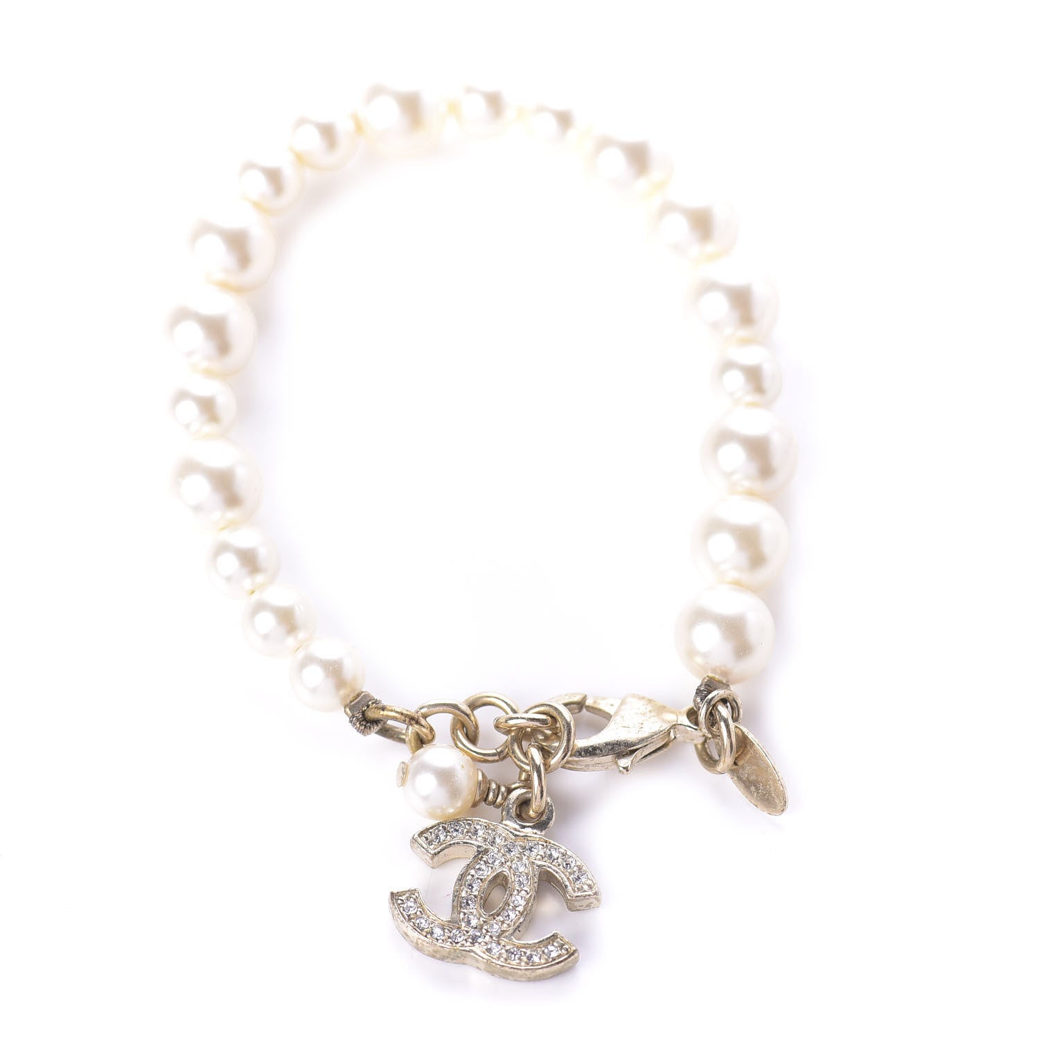 Chanel Crystal Pearl CC Bracelet Gold 1 of 4