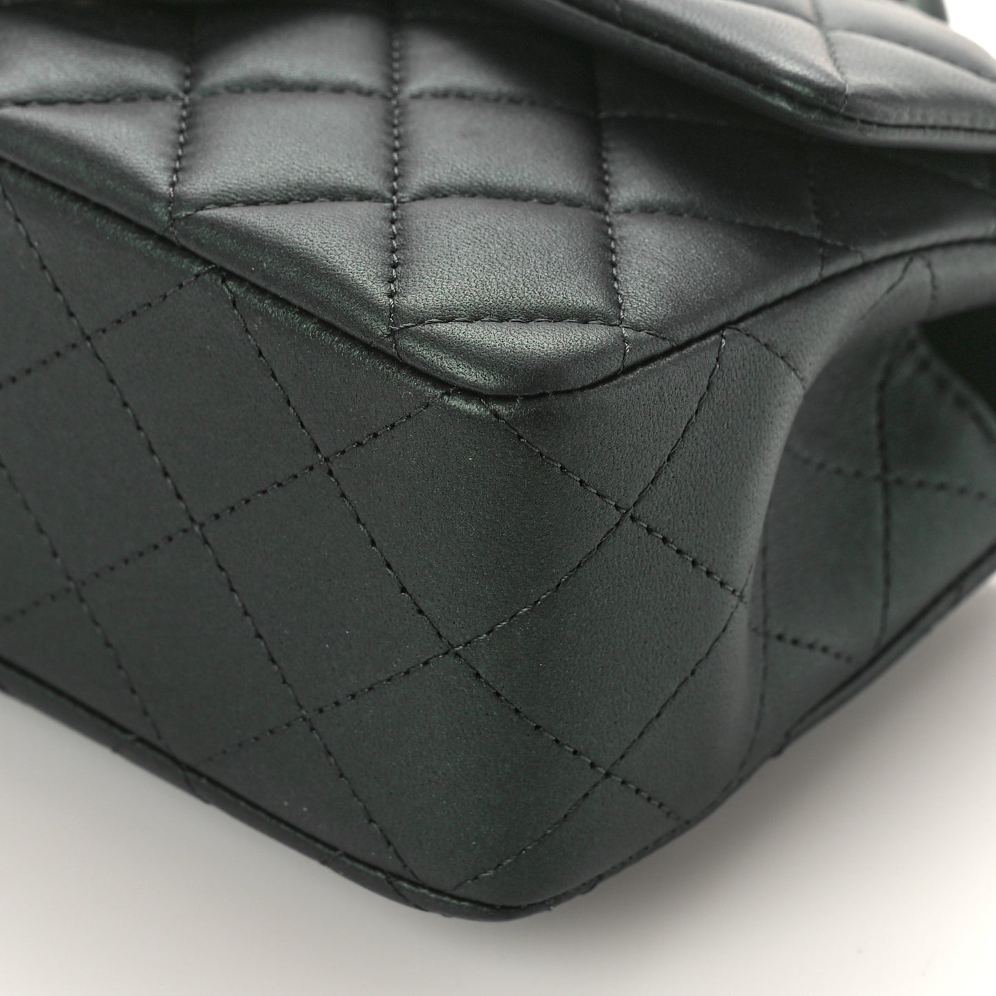 Iridescent Lambskin Quilted Mini Top Handle Rectangular Flap Dark Green