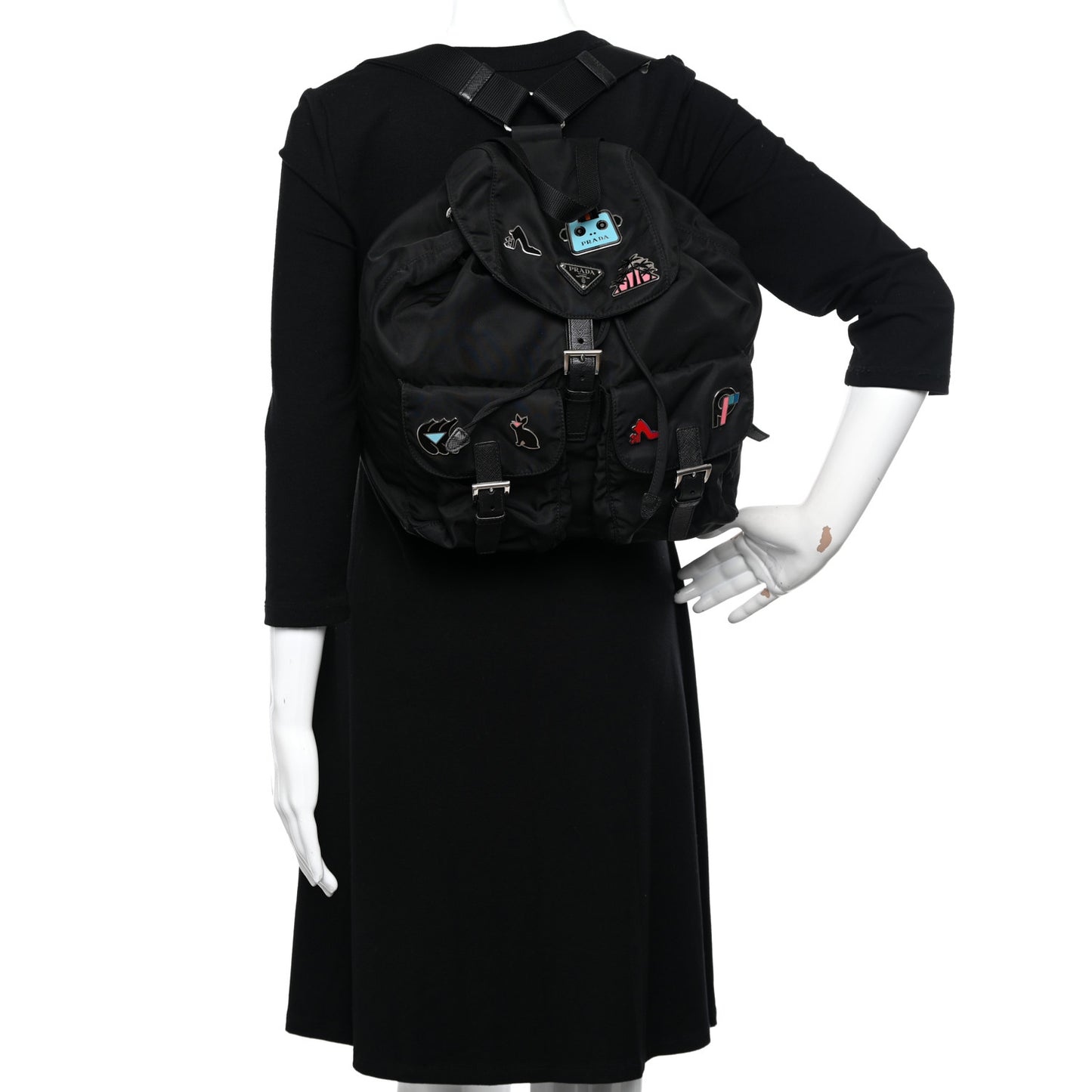 Tessuto Nylon Saffiano Medium Smalto Backpack Black