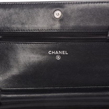 Chanel Lambskin Camellia Embossed Wallet on Chain WOC Black 6 of 11