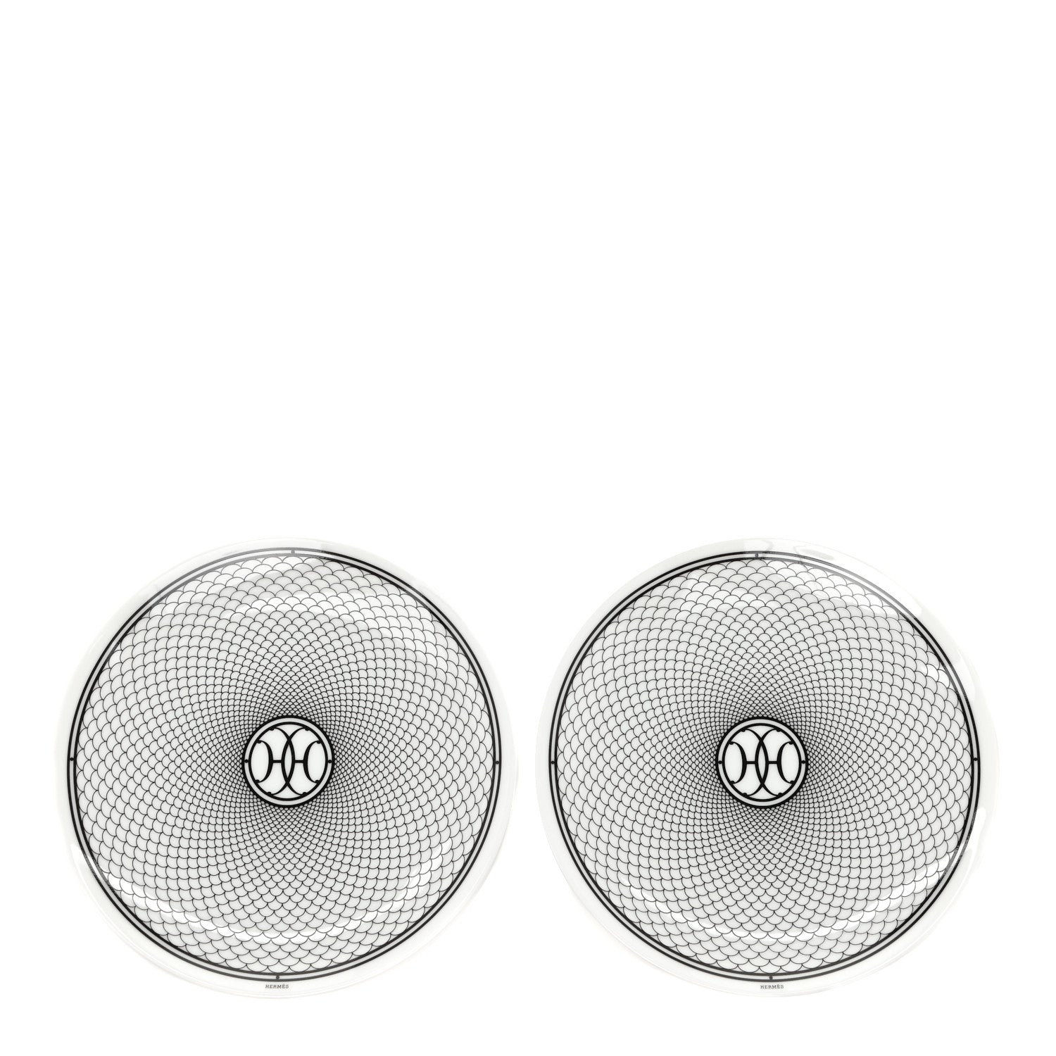 Hermes Porcelain H Deco Bread And Butter Plates Set of 2 Black White 1 of 5