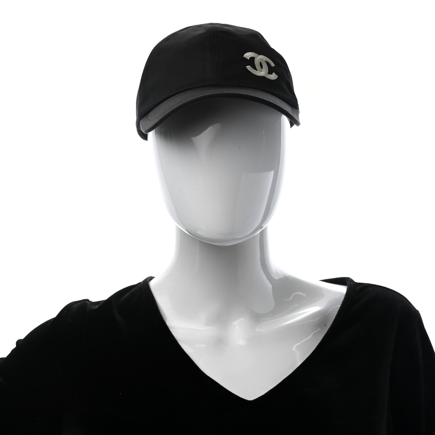 CHANEL 黒 キャップ Chanel 22P Black Denim Sequin CC White Logo Baseball Cap