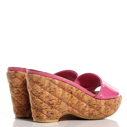 Chanel Patent Cork Quilted CC Wedge Sandals 38 Pink 4 of 6