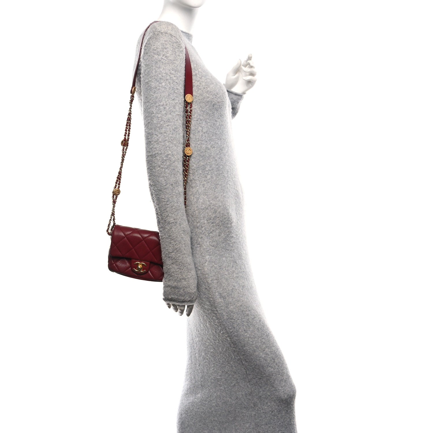 Chanel Caviar Quilted Mini Twist Your Buttons Flap Burgundy 2 of 11