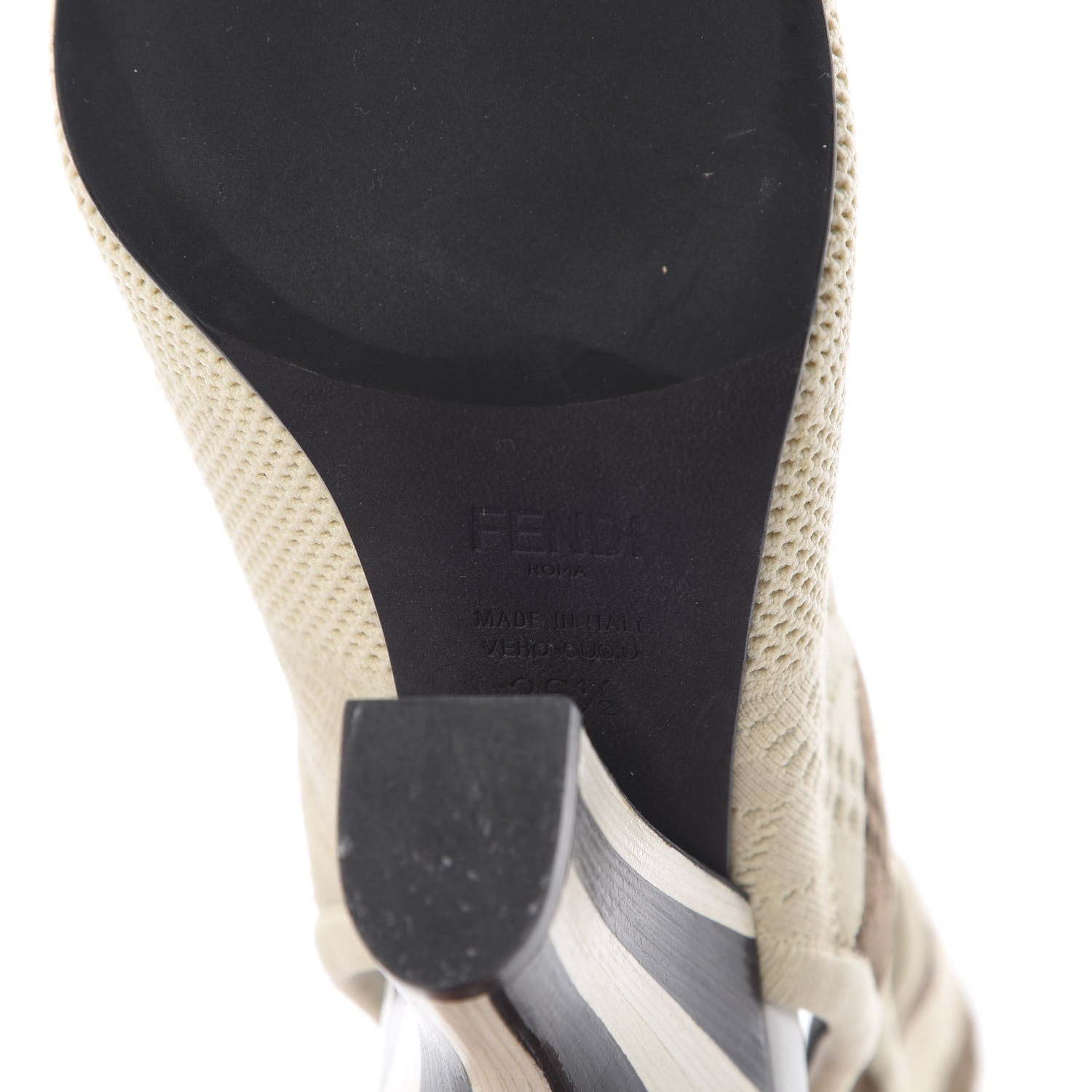 Fendi Stretch Fabric Stripe Cut Out Openwork Rockoko 105mm Sock Boots 36.5 Natural Brown 7 of 8