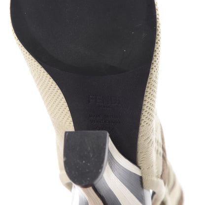 Fendi Stretch Fabric Stripe Cut Out Openwork Rockoko 105mm Sock Boots 36.5 Natural Brown 7 of 8