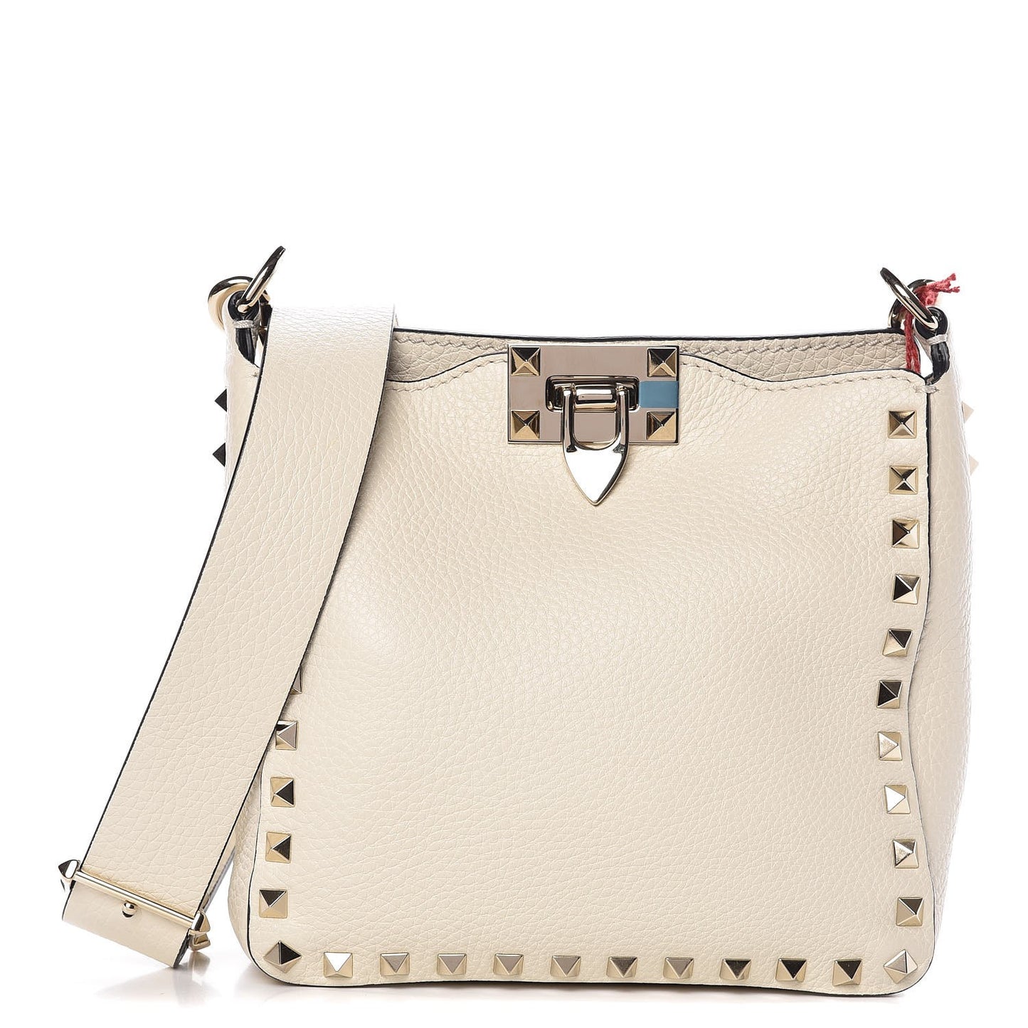 Pebbled Calfskin Mini Rockstud Flip-Lock Messenger Bag Light Ivory