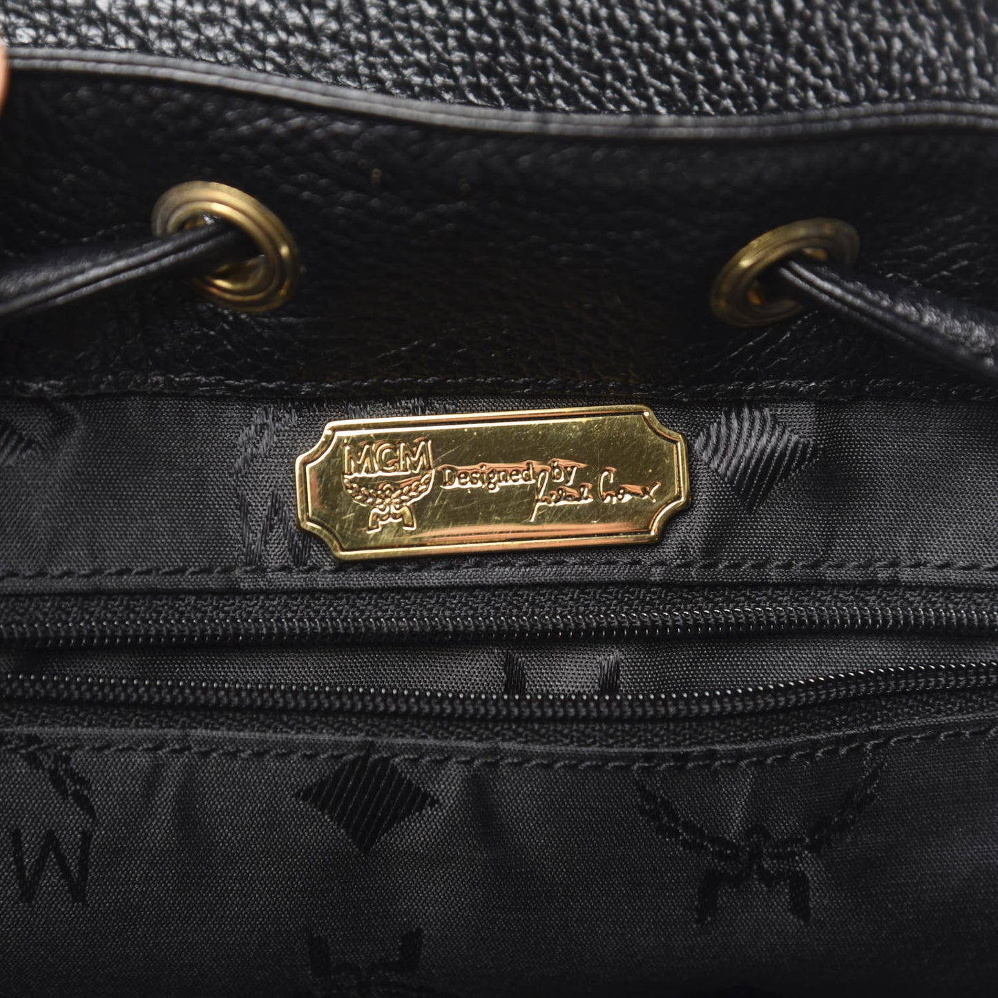 Grained Calfskin Studded Drawstring Backpack Black