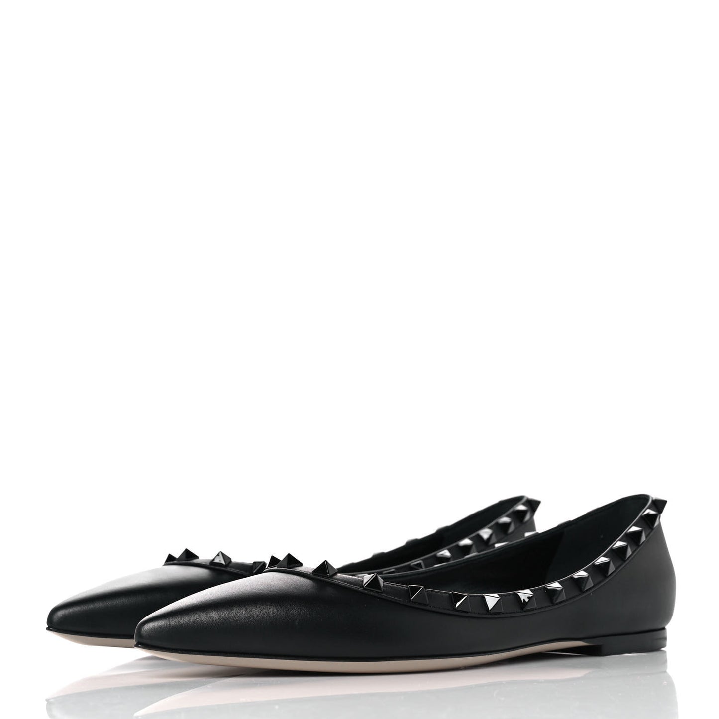 Calfskin Lacquered Monochrome Rockstud Ballerina Flats 38.5 Black