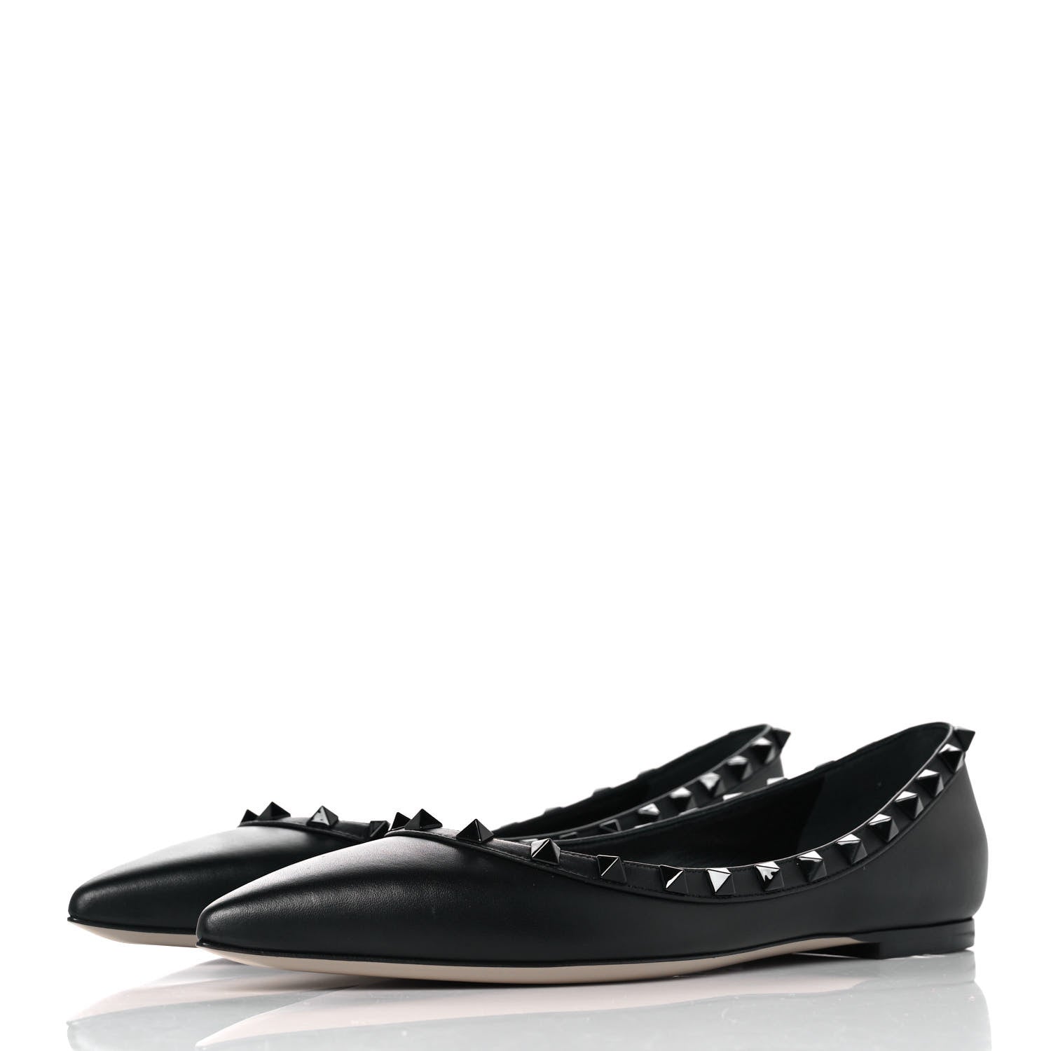 Valentino Garavani Calfskin Lacquered Monochrome Rockstud Ballerina Flats 38.5 Black 3 of 10