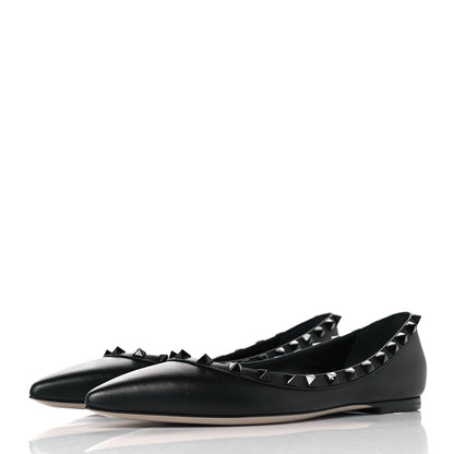 Valentino Garavani Calfskin Lacquered Monochrome Rockstud Ballerina Flats 38.5 Black 3 of 10