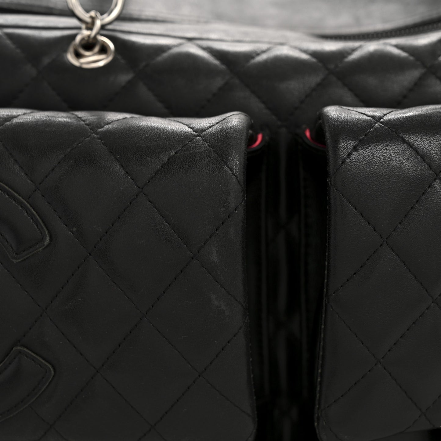 Calfskin Quilted Large Cambon Multipocket Reporter Black