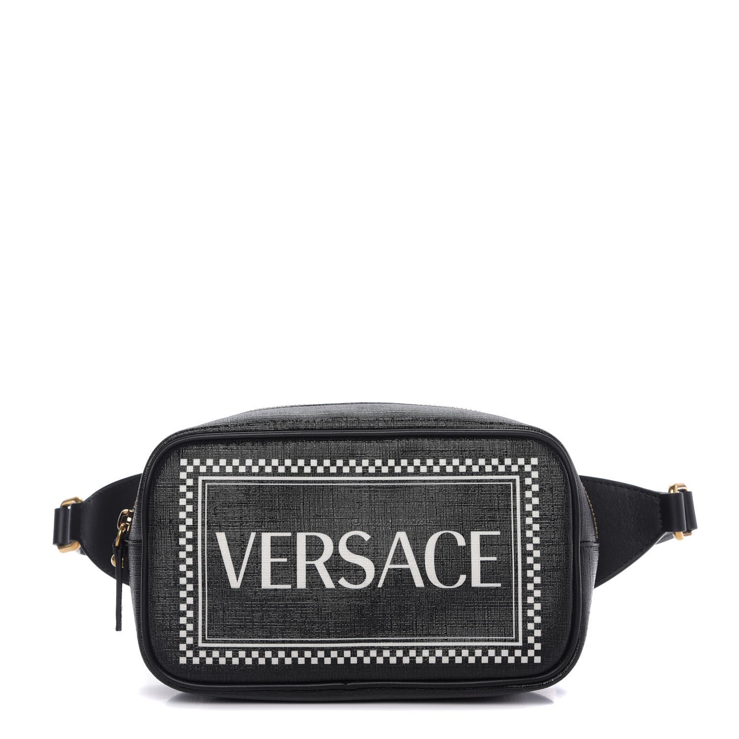 Versace Grained Calfskin 90's Logo Belt Bag Black 1 of 9