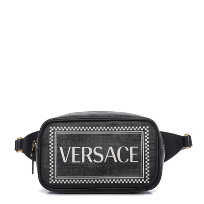 Versace Grained Calfskin 90's Logo Belt Bag Black 1 of 9