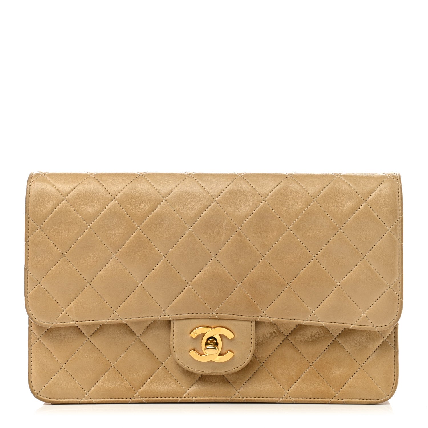Chanel Lambskin Quilted Single Chain Flap Beige 1 of 10