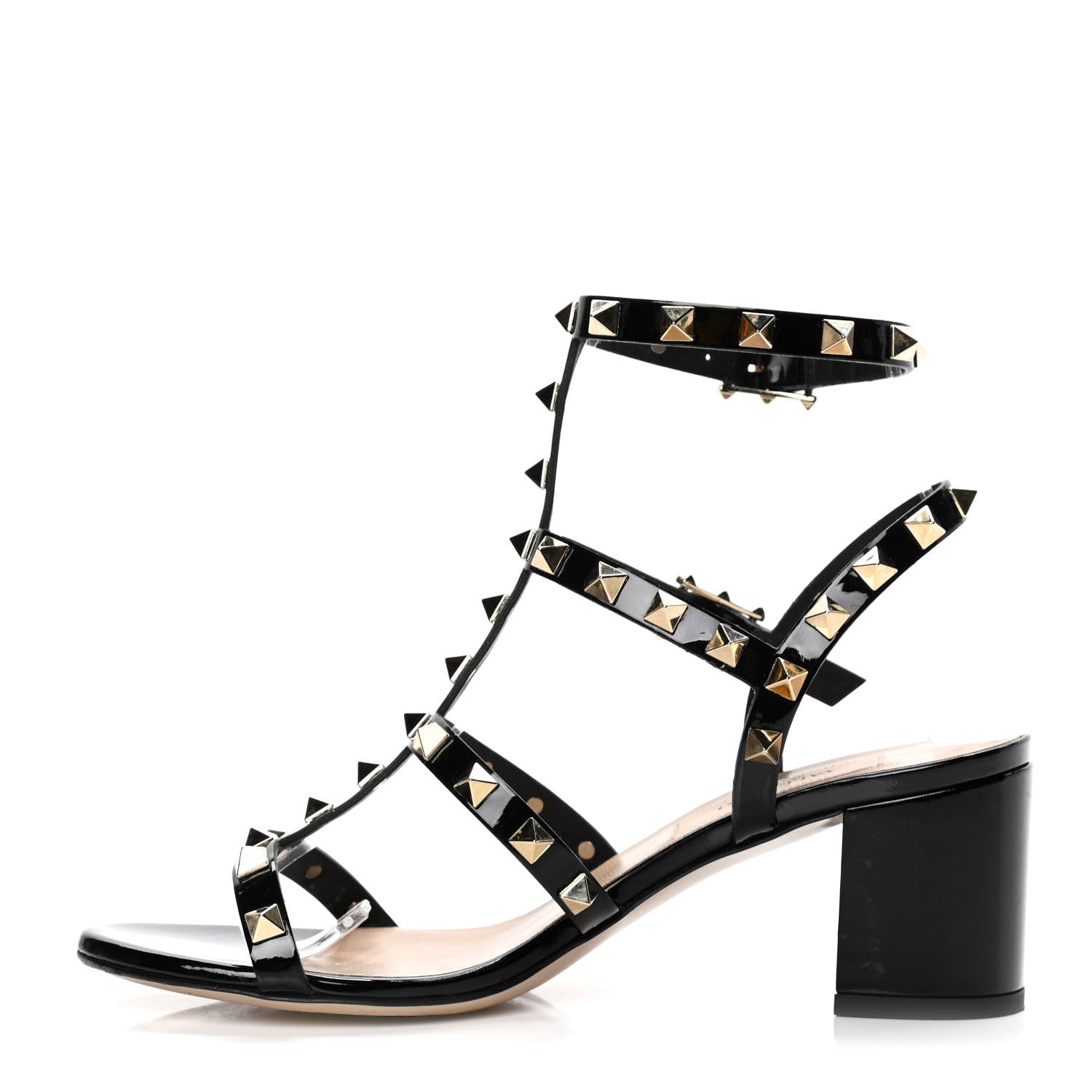 Valentino Garavani Patent Calfskin Rockstud 60mm City Sandals 35.5 Black 1 of 11