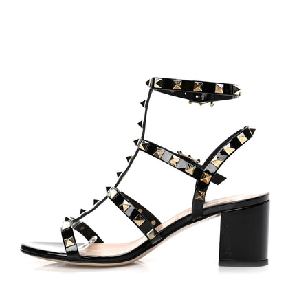 Valentino Garavani Patent Calfskin Rockstud 60mm City Sandals 35.5 Black 1 of 11
