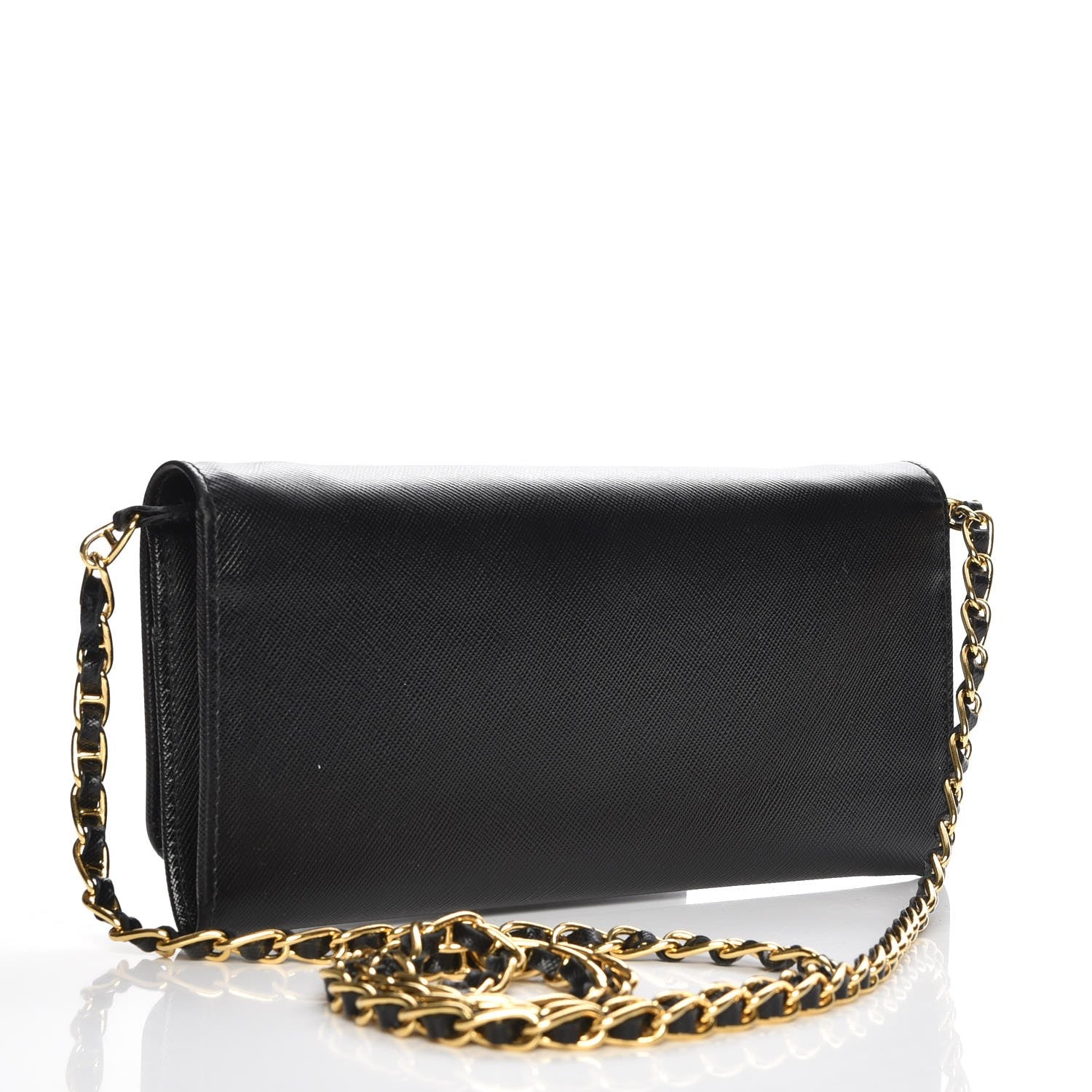 Prada Saffiano Metal Oro Chain Wallet Nero Black 3 of 7
