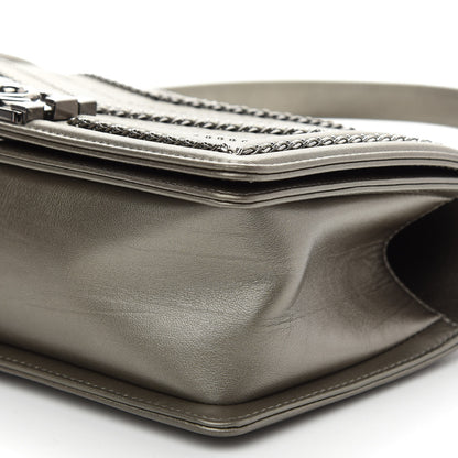 Chanel Metallic Crumpled Calfskin Chevron Chain Medium Boy Flap Grey 9 of 9