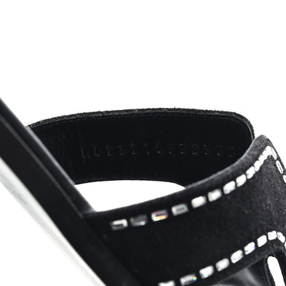 Hermes Suede Goatskin Crystal Embellished Oran Sandals 38 Black 9 of 9