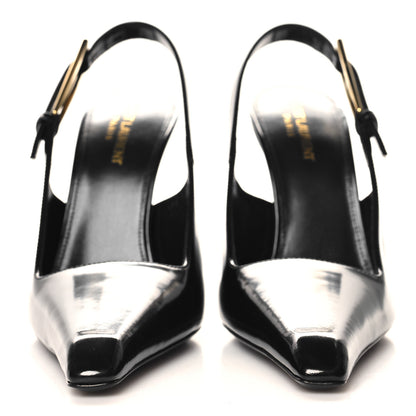 Saint Laurent Glazed Calfskin Lee Slingback Pumps 38.5 Black 3 of 10