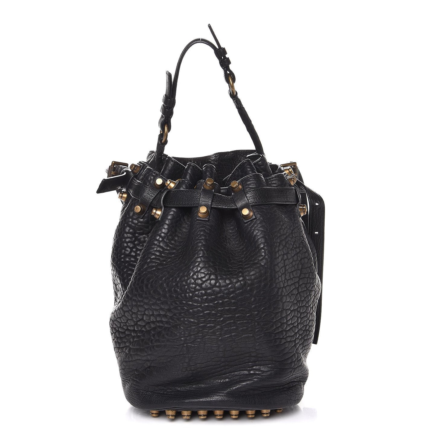 Pebbled Lambskin Diego Bucket Bag Black Antique Brass Hardware