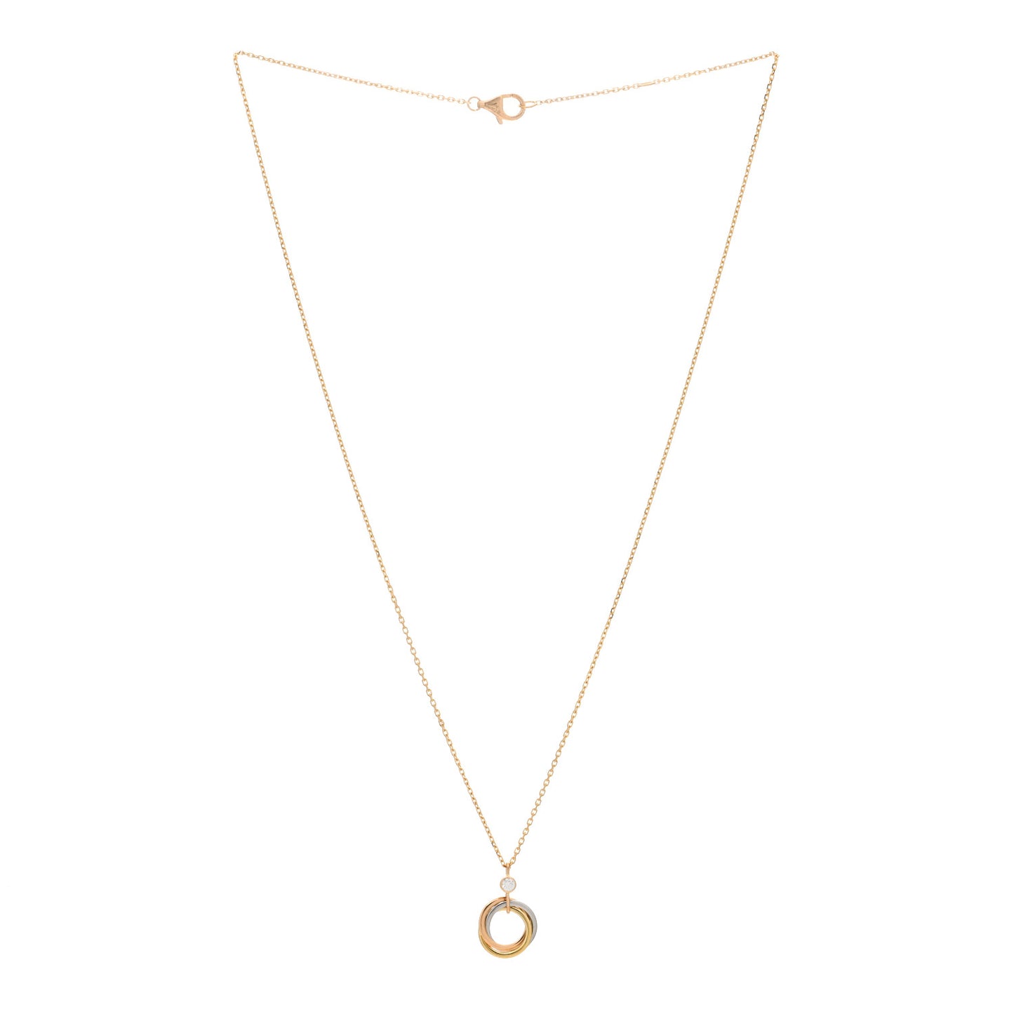 18K Pink Yellow White Gold Diamond Trinity Pendant Necklace