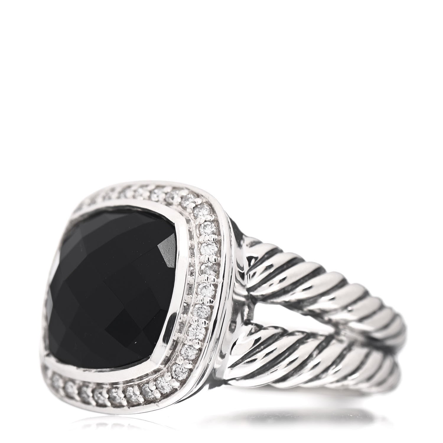 David Yurman Sterling Silver Diamond Black Onyx 11mm Albion Ring 54 7 3 of 5