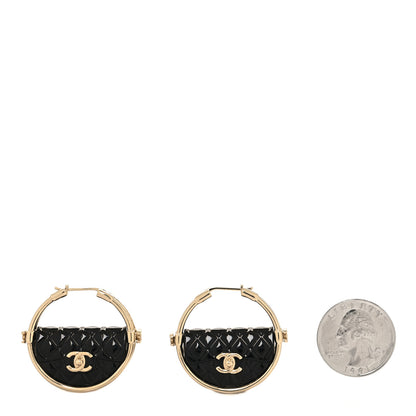 Chanel Metal Resin Quilted CC Bag Bag Hoop Earrings Black Gold 2 of 6