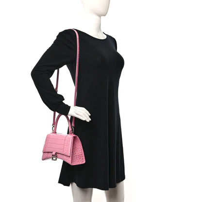 Balenciaga Shiny Calfskin Crocodile Embossed Small Hourglass Top Handle Bag Candy Pink 2 of 14