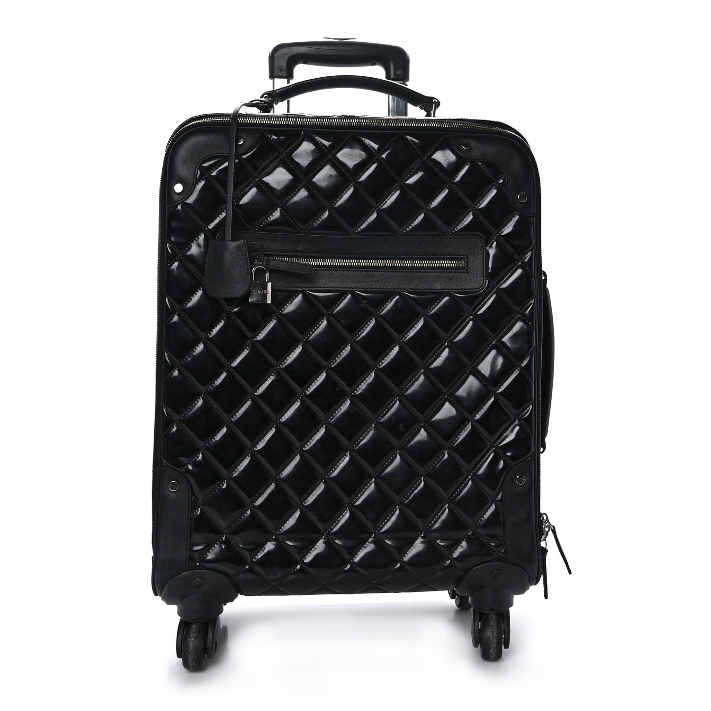 Vinyl Calfskin Quilted Trolley Rolling Luggage Black