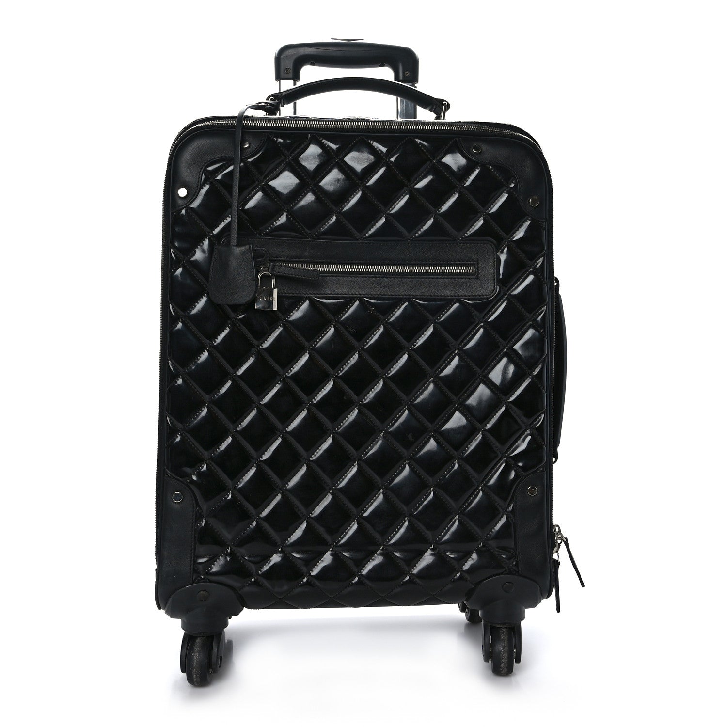 Chanel Vinyl Calfskin Quilted Trolley Rolling Luggage Black 1 of 10