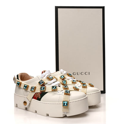 Gucci Calfskin Removable Crystals Bee Embroidered Ace Platform Sneakers 36 White 9 of 9