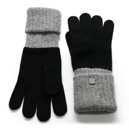 Chanel Cashmere CC Gloves Black Grey 2 of 6