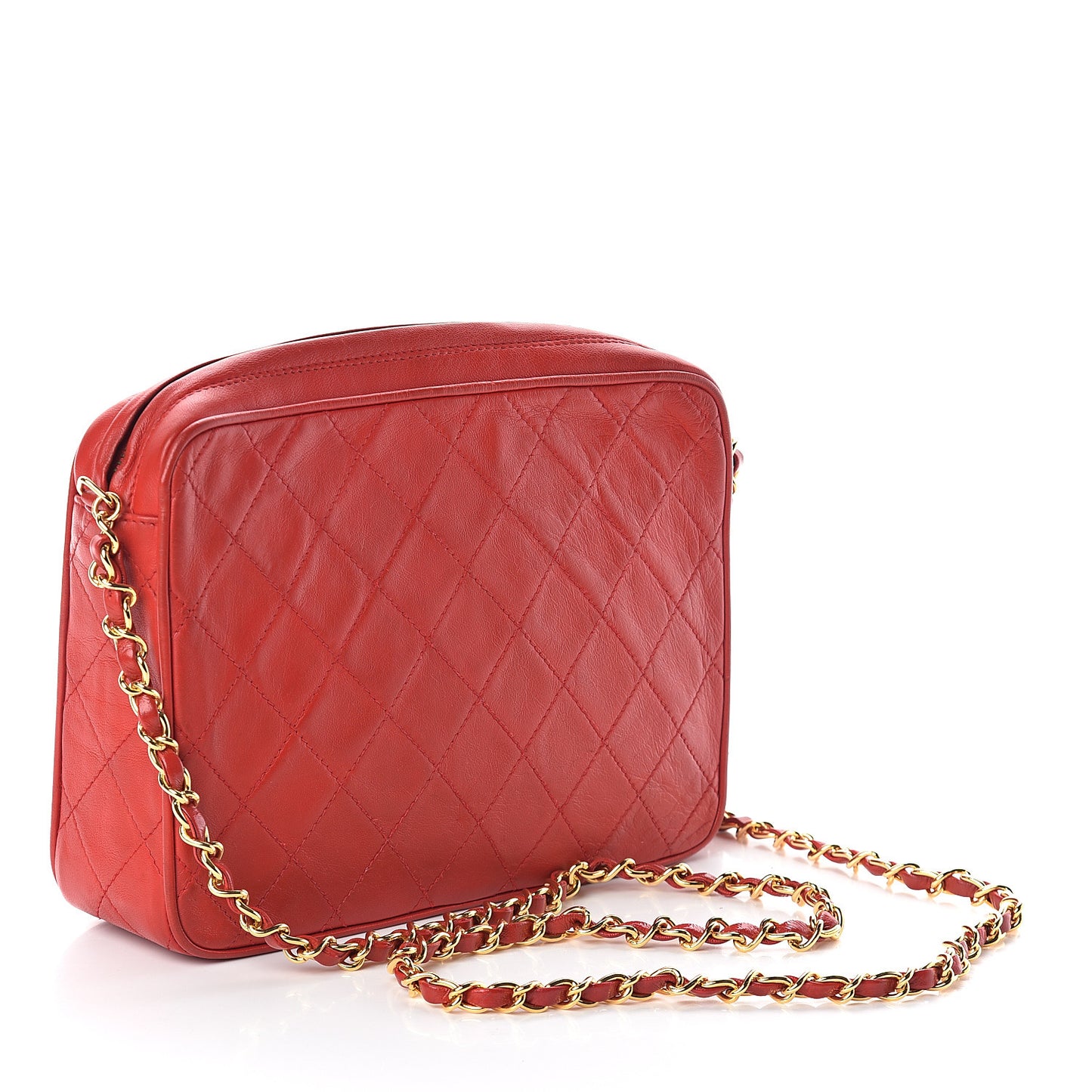 Lambskin Quilted Tassel Camera Case Red