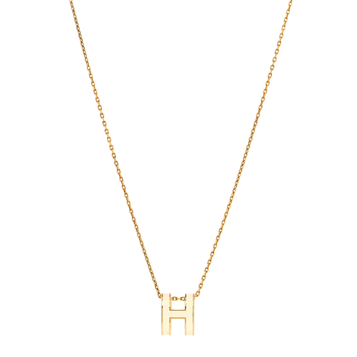 Hermes Lacquered Gold Pop H Pendant Necklace White 1 of 5