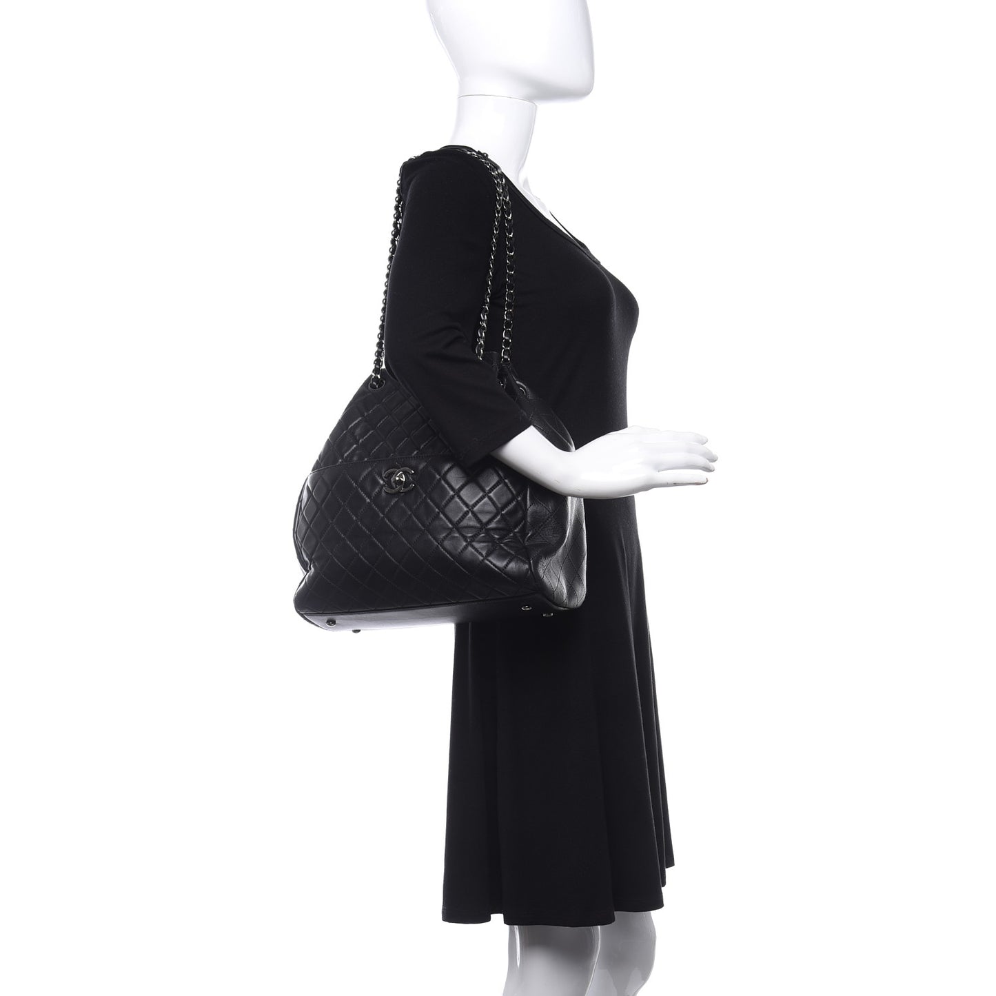 Lambskin Quilted Large Drawstring Bag Black